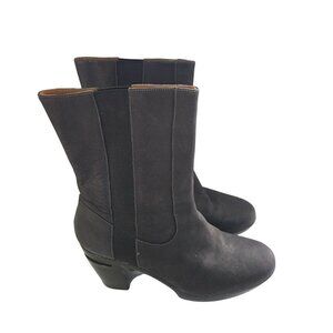 Cole Haan Nike Air Sara Mid Calf Platform Nubuck Black Leather BootsSize 7.5B